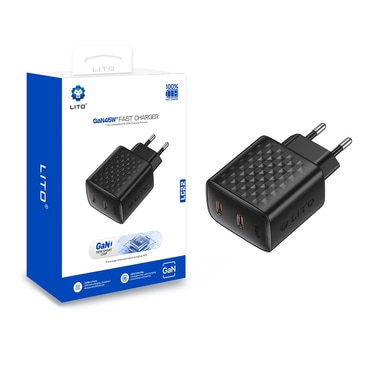 Fali 45W töltő Lito "LC22" 2x USB-C, GaN - black