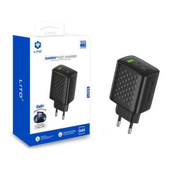 Fali 65W töltő Lito "LC25" 2x USB-C, USB kimenet, GaN - black