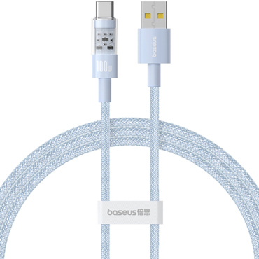 Töltő és adatátviteli 100W USB-A - USB-C káfehér Baseus "Gem" - 2m - galaxy blue