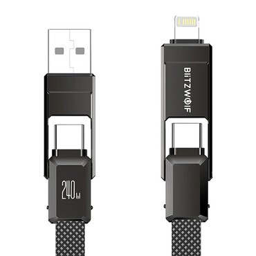 Töltő és adat 240W USB-C USB-C Lightning káfehér Blitzwolf "BW-HDC7" 4 az 1-ben - 1.2m - black