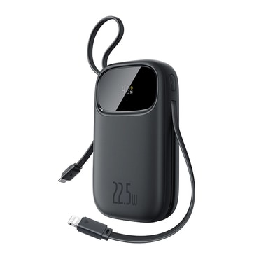 Power bank Baseus "EnerFill FC31" 10000mAh 22.5W digitális kijelzővel és USB-C és Lightning kábelekkel - black
