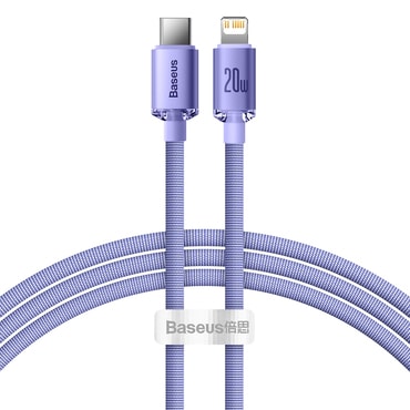 Töltő és adat 20W USB-C - Lightning káfehér Baseus "Crystal Shine" - 480Mbps - 1.2m - purple