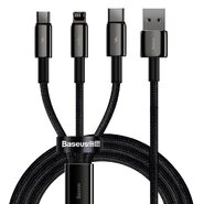 Töltő és adat USB-A - USB-C, Lightning, Micro-USB káfehér Baseus "Tugsten Gold 3in1 (CAMLTWJ-01)" - 3.5A - 1.5m - black