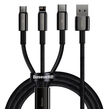 Töltő és adat USB-A - USB-C, Lightning, Micro-USB káfehér Baseus "Tugsten Gold 3in1 (CAMLTWJ-01)" - 3.5A - 1.5m - black