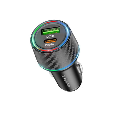 Autós 48W töltő Borofone "Brilliant BZ21" 2x USB, PD30W, QC3.0, LED - fekete