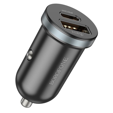 Autós 30W töltő Borofone "BZ22" 1x USB, 1x USB-C, PD, QC3.0 - fekete