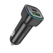 Autós 30W töltő Borofone "Trophie BZ28A" 1x USB, 1x USB-C, LED - fekete
