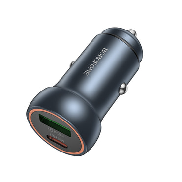 Autós 30W töltő Borofone "BZ32A" 2x USB, PD/QC - szürke