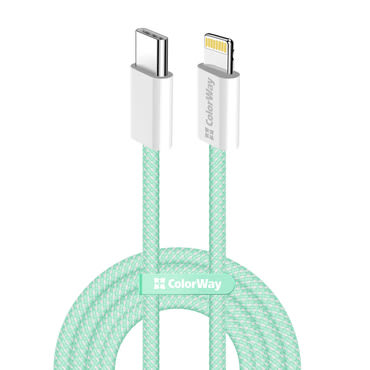 Töltő és adat 27W USB-C - Lightning káfehér ColorWay "CW-CBPDCL061-G" - 480Mbps - 1m - green