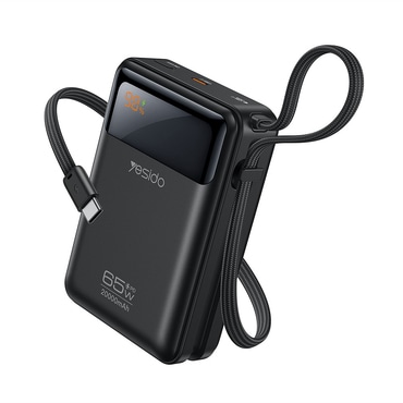65W Yesido "YP97" 20000mAh power bank digitális kijelzővel - szürke