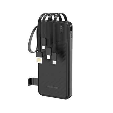 Wozinsky "W11-B" 10.000mAh 10W powerbank beépített kábelekkel, állvánnyal és LED lámpával - fekete