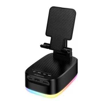 Bluetooth hangszóró Borofone "Marea BR200" Bluetooth 6.0, 3 az 1-ben telefonhoz tartóval és power bankkal, 1500mAh - fekete