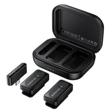 (2-pack) Vezeték nélküli lavalier mikrofon Borofone "Lemai BFK17" USB-C-vel, töltőtokkal és zajcsökkentéssel - fekete
