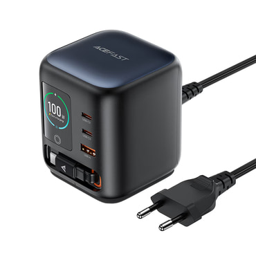 100W GaN töltőállomás Acefast "Z10" - 3x USB-C, kihúzható USB-C kábellel és TFT kijelzővel - black