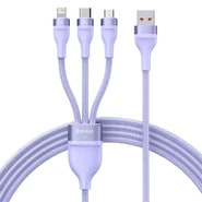 Töltő és adatátviteli 100W USB-A - USB-C, Lightning, Micro-USB káfehér Baseus "Flash Series 2" - 480Mbps - 1.2m - purple