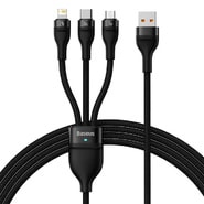 Töltő- és adatkáfehér 66W USB-A - USB-C, Lightning, Micro-USB Baseus "Flash Series 2" - 480Mbps - 1.2m - black