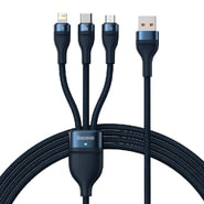Töltő és adat 66W USB-A - USB-C, Lightning, Micro-USB káfehér Baseus "Flash Series 2" - 480Mbps - 1.2m - blue