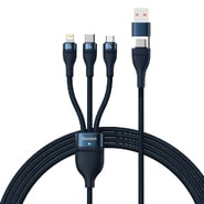 Töltő és adat 100W USB 2x USB-C, Lightning, Micro-USB káfehér Baseus "Flash Series 2" - 1.2m - blue