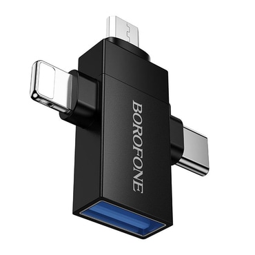 Lightning USB-C/USB-C/Micro-USB OTG adapter Borofone "BV26D" töltéshez és adatátvitelhez, 1.5A - black