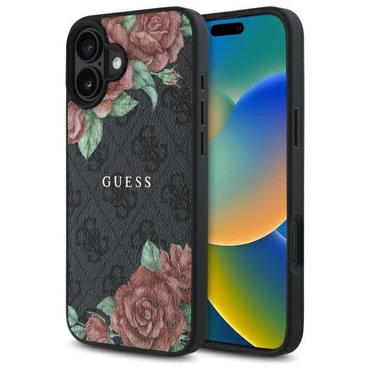 Tok Guess "Hardcase 4G Flower Print MagSafe" iPhone 16 készülékhez - black