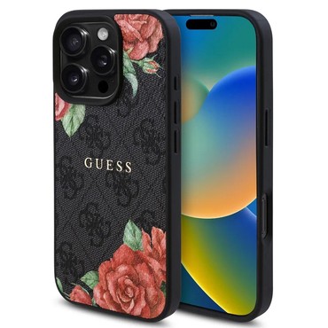 Tok Guess "Hardcase 4G Flower Print MagSafe" iPhone 16 Pro Max készülékhez - black