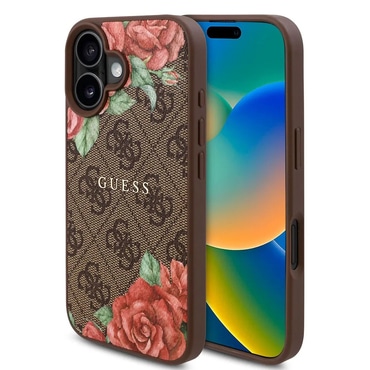 Tok Guess "Hardcase 4G Flower Print MagSafe" iPhone 16 készülékhez - brown
