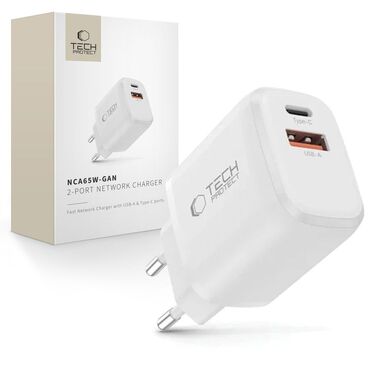 Fali 65W töltő Tech-Protect "NCA65W-GAN" 2x USB - fehér