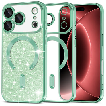 Techsuit "Luxury Glitter MagSafe" TPU gél tok iPhone 17 Pro Max / iPhone 18 Pro Max készülékhez - light green