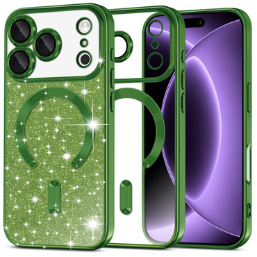 Techsuit "Luxury Glitter MagSafe" TPU gél tok iPhone 17 Pro / 18 Pro készülékhez - light green
