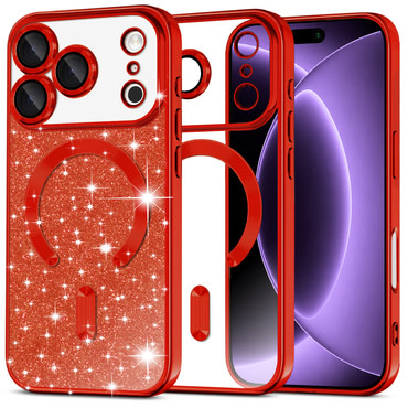 Techsuit "Luxury Glitter MagSafe" TPU gél tok iPhone 17 Pro / 18 Pro készülékhez - red