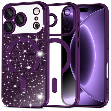 Techsuit "Luxury Glitter MagSafe" TPU gél tok iPhone 17 Pro / 18 Pro készülékhez - deep purple