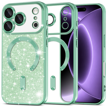 Techsuit "Luxury Glitter MagSafe" TPU gél tok iPhone 17 Pro / 18 Pro készülékhez - light green