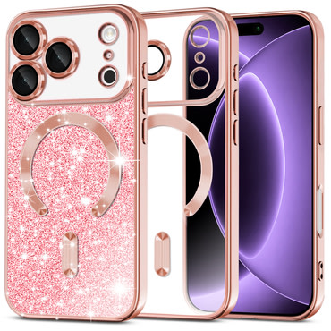 Techsuit "Luxury Glitter MagSafe" TPU gél tok iPhone 17 Pro / 18 Pro készülékhez - rose gold