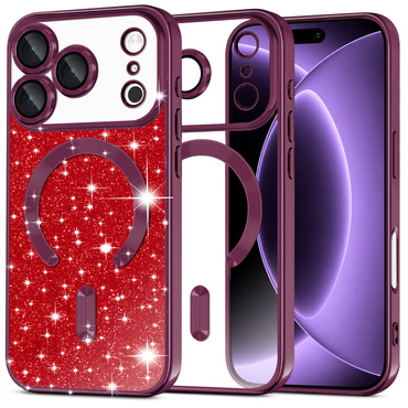 Techsuit "Luxury Glitter MagSafe" TPU gél tok iPhone 17 Pro / 18 Pro készülékhez - dark cherry