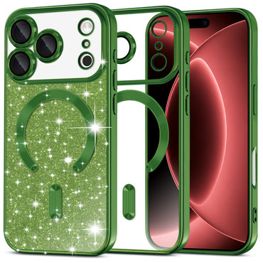 Techsuit "Luxury Glitter MagSafe" TPU gél tok iPhone 17 Pro Max / 18 Pro Max készülékhez - deep green