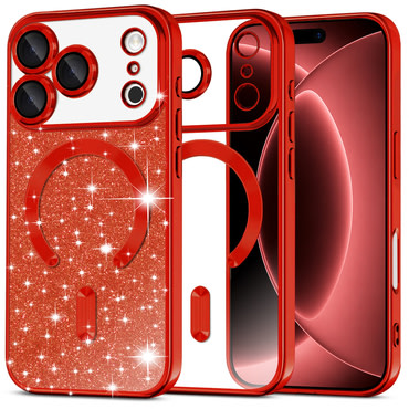Techsuit "Luxury Glitter MagSafe" TPU gél tok iPhone 17 Pro Max / 18 Pro Max készülékhez - red