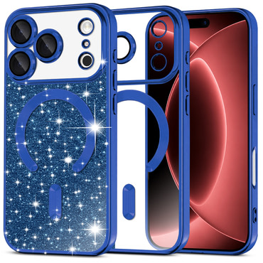 Techsuit "Luxury Glitter MagSafe" TPU gél tok iPhone 17 Pro Max / 18 Pro Max készülékhez - deep blue