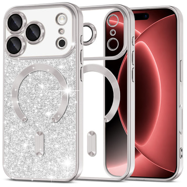 Techsuit "Luxury Glitter MagSafe" TPU gél tok iPhone 17 Pro Max / 18 Pro Max készülékhez - silver
