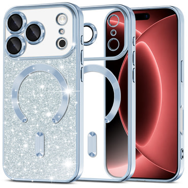 Techsuit "Luxury Glitter MagSafe" TPU gél tok iPhone 17 Pro Max / 18 Pro Max készülékhez - light blue