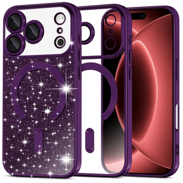 Techsuit "Luxury Glitter MagSafe" TPU gél tok iPhone 17 Pro Max / 18 Pro Max készülékhez - deep purple