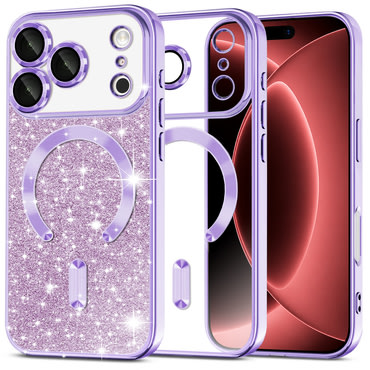 Techsuit "Luxury Glitter MagSafe" TPU gél tok iPhone 17 Pro Max / 18 Pro Max készülékhez - light purple