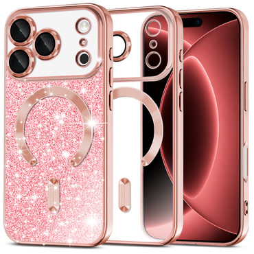 Techsuit "Luxury Glitter MagSafe" TPU gél tok iPhone 17 Pro Max / 18 Pro Max készülékhez - rose gold
