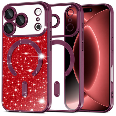 Techsuit "Luxury Glitter MagSafe" TPU gél tok iPhone 17 Pro Max / 18 Pro Max készülékhez - dark cherry