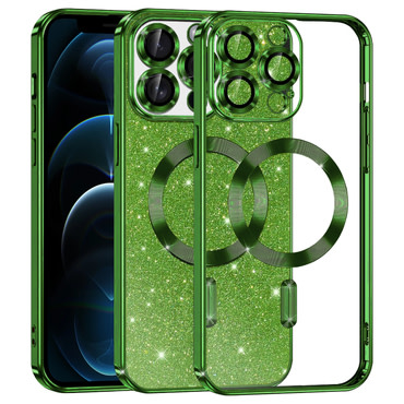 Techsuit "Luxury Glitter MagSafe" TPU gél tok iPhone 12 Pro Max készülékhez - deep green