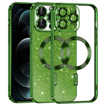 Techsuit "Luxury Glitter MagSafe" TPU gél tok iPhone 12 Pro készülékhez - deep green