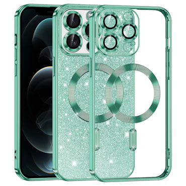 Techsuit "Luxury Glitter MagSafe" TPU gél tok iPhone 12 Pro készülékhez - light green