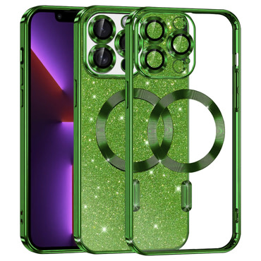 Techsuit "Luxury Glitter MagSafe" TPU gél tok iPhone 13 Pro készülékhez - deep green