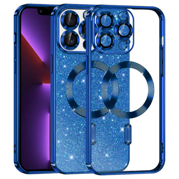 Techsuit "Luxury Glitter MagSafe" TPU gél tok iPhone 13 Pro készülékhez - deep blue