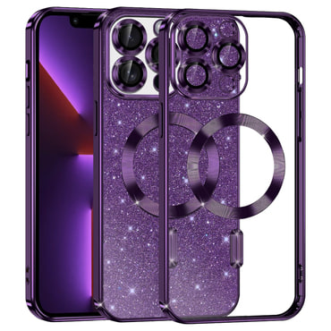 Techsuit "Luxury Glitter MagSafe" TPU gél tok iPhone 13 Pro készülékhez - deep purple