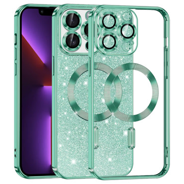 Techsuit "Luxury Glitter MagSafe" TPU gél tok iPhone 13 Pro készülékhez - light green